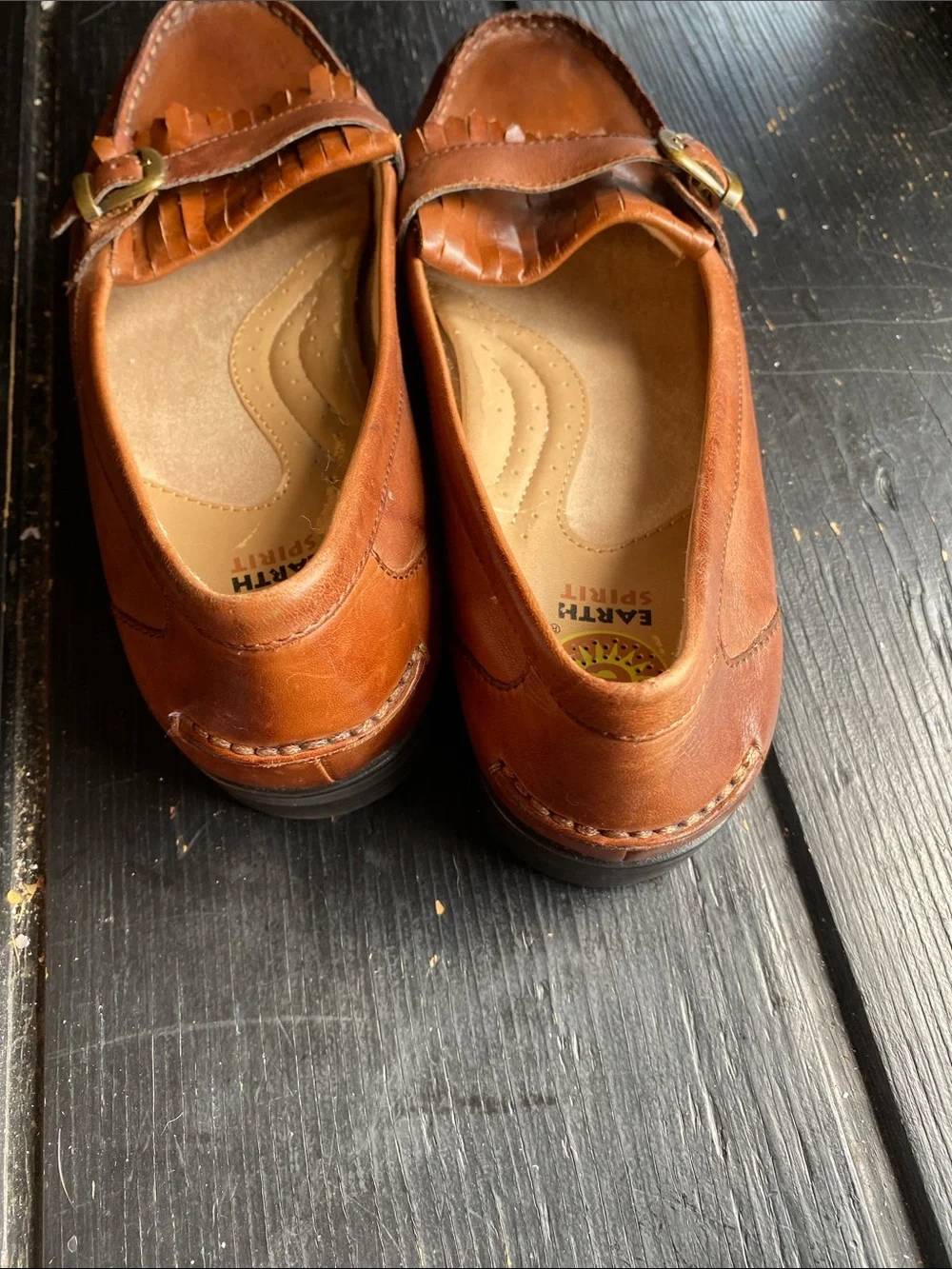 Earth Spirit Tan Leather Kiltie Loafers with Buckle